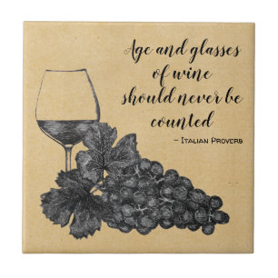 Ink Wine Glass Grapes Old Paper Background Tile