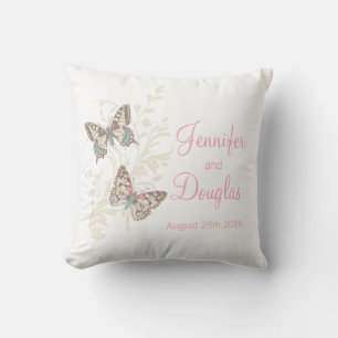 Inked art butterflies personalized  wedding pillow