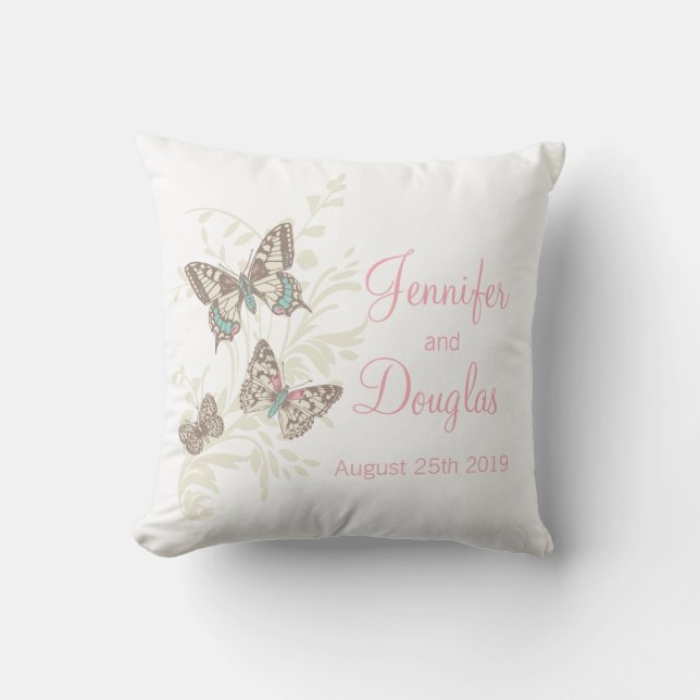 Inked art butterflies pink custom wedding pillow (Front)