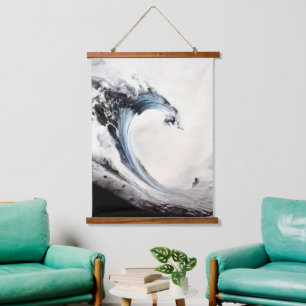 Inked Blue Ocean Wave Hanging Tapestry