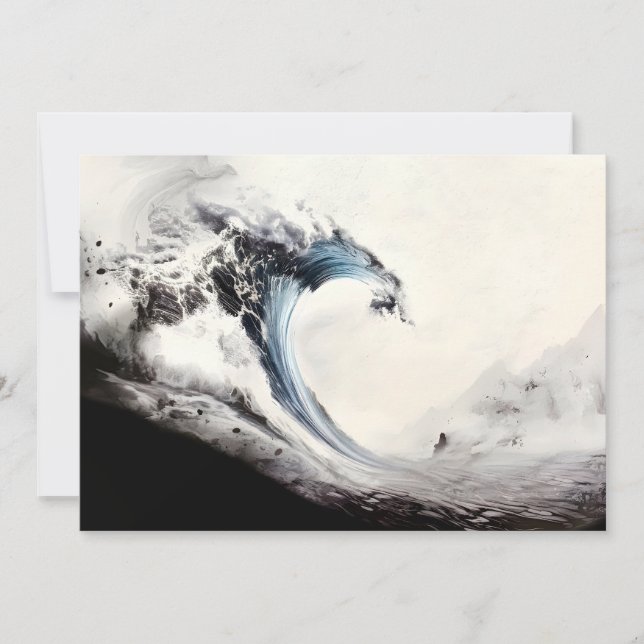 Inked Blue Ocean Wave Holiday Card (Front)