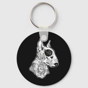 Inked Bull Terrier - Old School Tattoo Funny Dog T Keychain