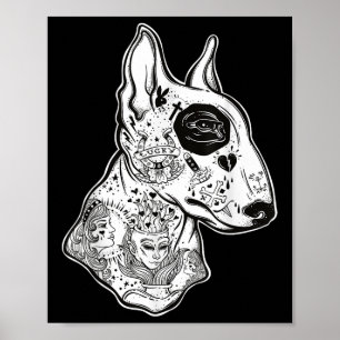 Inked Bull Terrier - Old School Tattoo Funny Dog T Poster