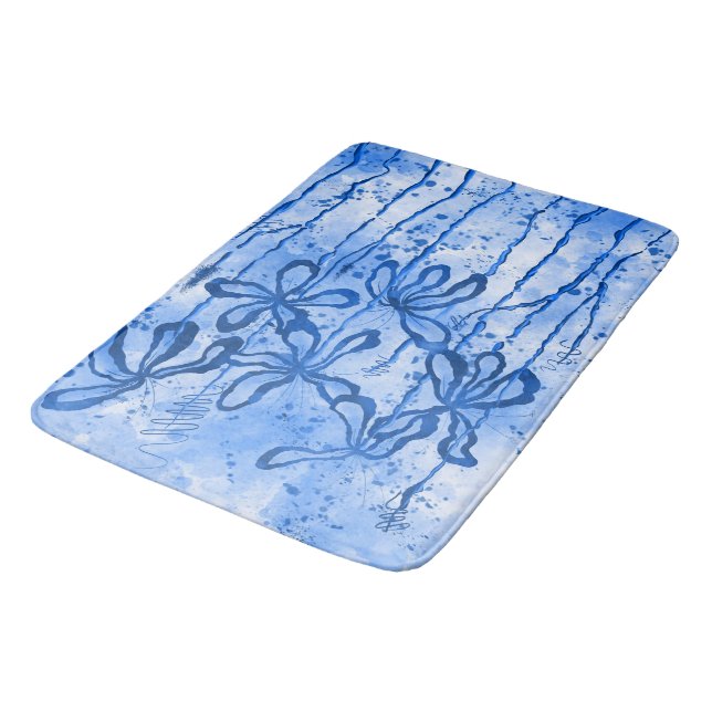 Inked Flowers Blue Sky  Bath Mat (Angled)