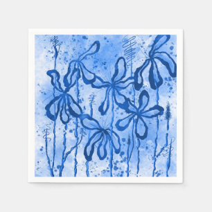 Inked Flowers Blue  Sky  Napkin