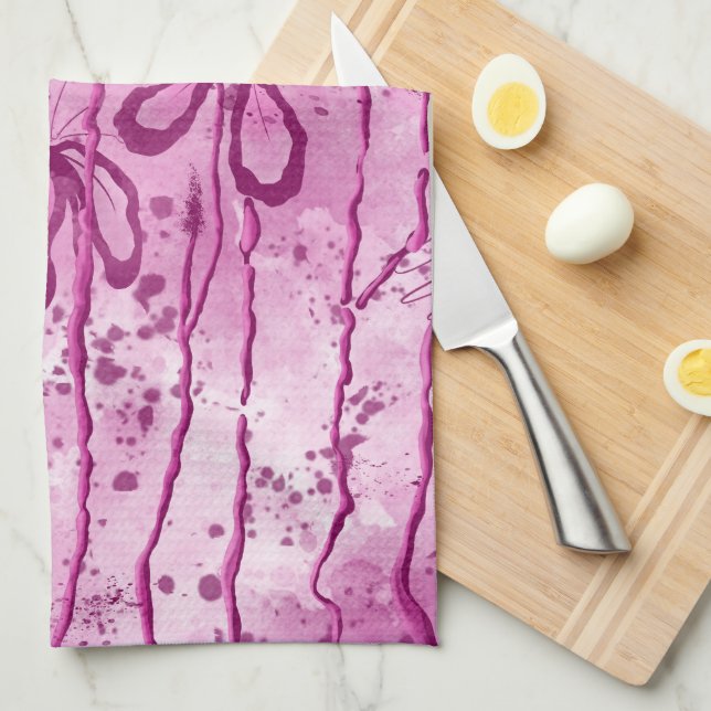 Inked Flowers Pink Sky  Kitchen Towel (Quarter Fold)
