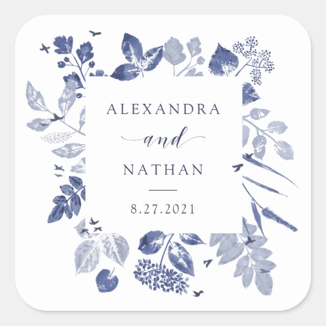 Inked Foliage | Wedding Square Sticker (Front)
