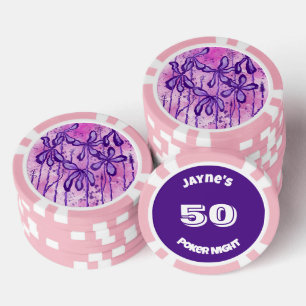 Inked Lilies pink & purple Poker Chips