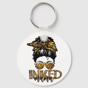 Inked Mama Messy Bun Mom Life Leopard Tattooed Mom Keychain