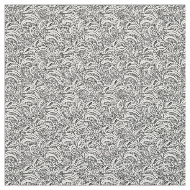 Inked mono paisley art pattern fabric (Swatch)
