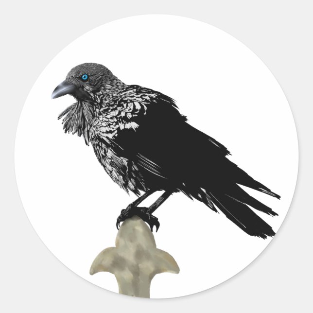 Inked Raven Classic Round Sticker (Front)