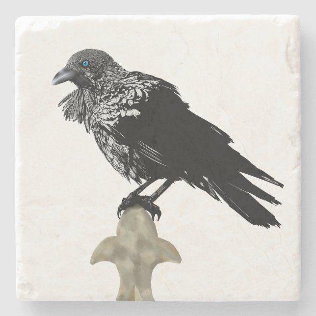 Inked Raven Stone Coaster (Front)