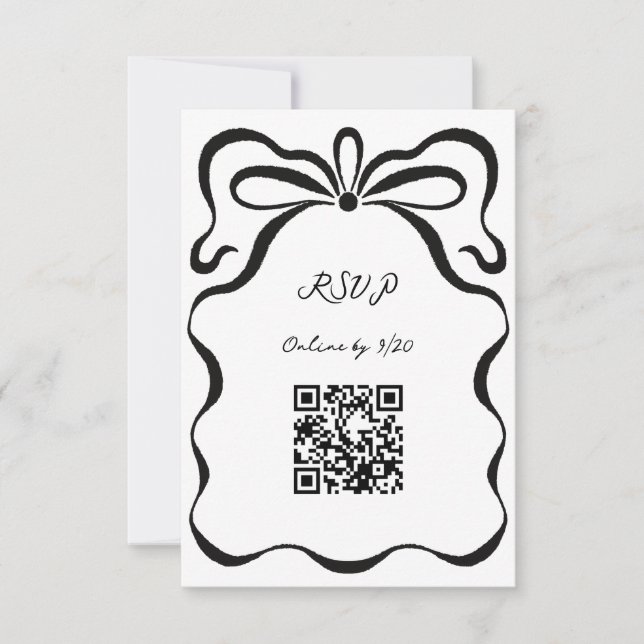 Inked Ribbons and Bow QR Code RSVP Card (Front)