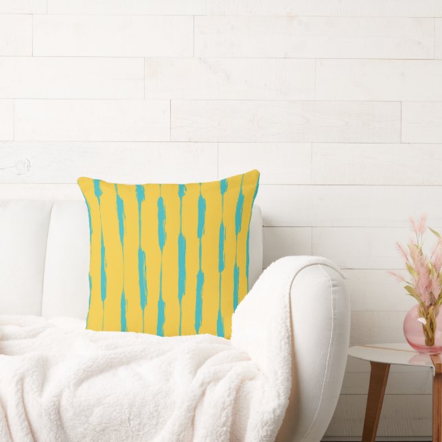 Inked Stripes Yellow and Turquoise Throw Pillow (Couch)