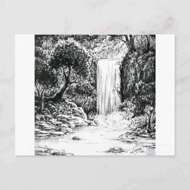 Inktober 2018 Day 21 - Waterfall in the Woods Postcard (Front)
