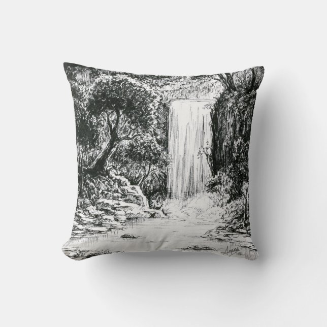Inktober 2018 Day 21 - Waterfall in the Woods Throw Pillow (Front)