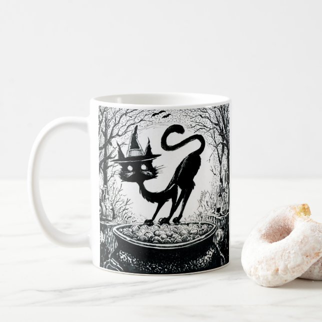 Inktober 2018 Day 4 - Witching Cat Coffee Mug (With Donut)
