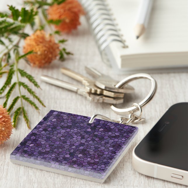 Inkwell Blue Cobbled Patchwork Terrazo Pattern Keychain (Front Right)