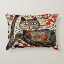 Inky black cat and autumnal cat Accent Pillow