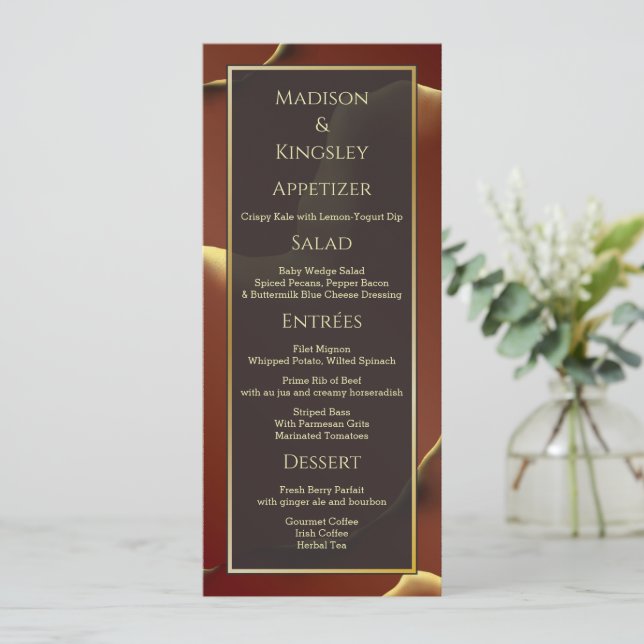 Inky Earthtone Red Abstract Amazing Fab Wedding Menu