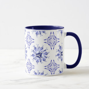 Inky Floral Coffee Mug   Indigo and White