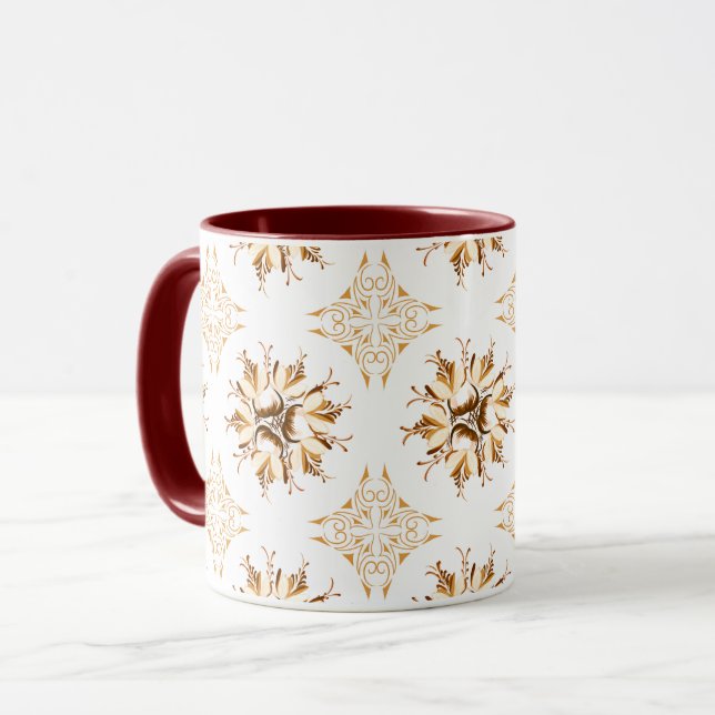 Inky Floral Coffee Mug | Orange Brown and White (Front Left)