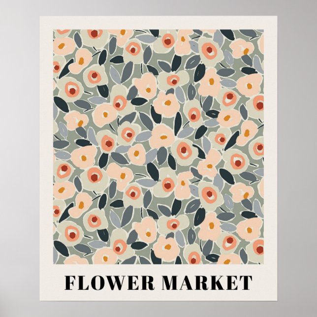 Inky Floral Flower Market Pattern- Sunlit Meadow Poster (Front)
