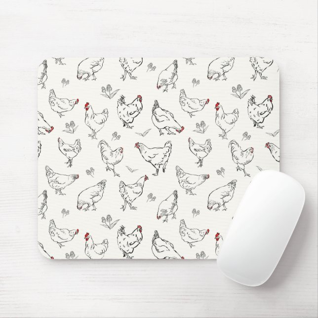 Inky Hand-drawn Chickens Mouse Pad (With Mouse)
