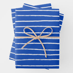 Inky Lines Stripe Brushstrokes Simple Minimal Blue Wrapping Paper Sheet