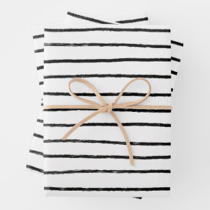 Inky Lines Stripes Brushstrokes Simple Minimal B&W Wrapping Paper Sheet