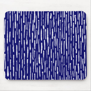 Inky Lines - White on Deep Navy Mouse Pad