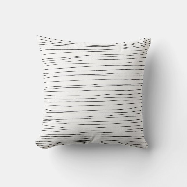 Inky messy lines black white pattern throw pillow (Front)