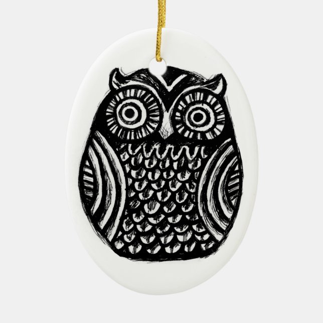 inky owl ornament.. halloween christmas custom ceramic ornament (Front)