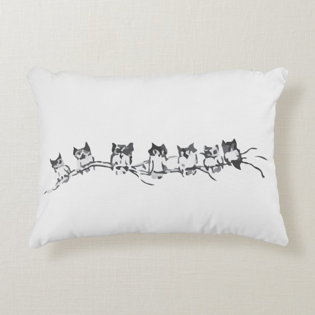 Inky owls on a branch design accent pillow (Front)