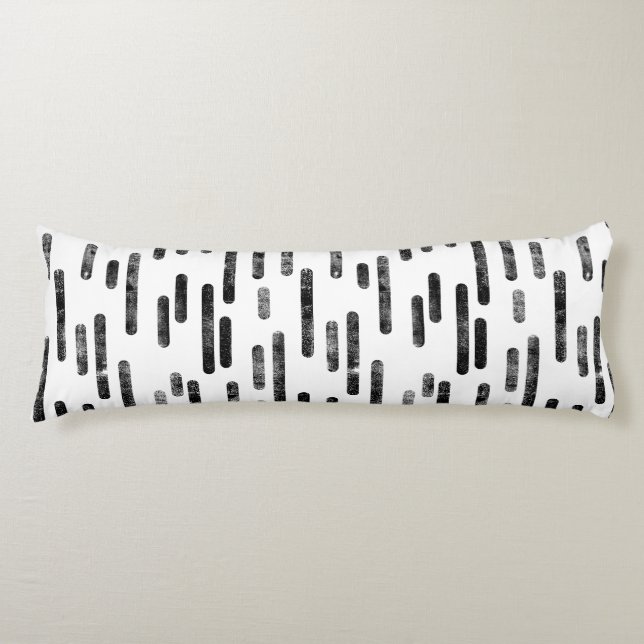 Inky Rounded Lines Pattern | Black on White Body Pillow (Front)