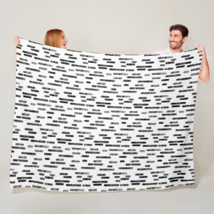 Inky Rounded Lines Pattern   Black on White Fleece Blanket