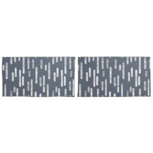 Inky Rounded Lines Pattern   Blue-Grey and White Pillowcase