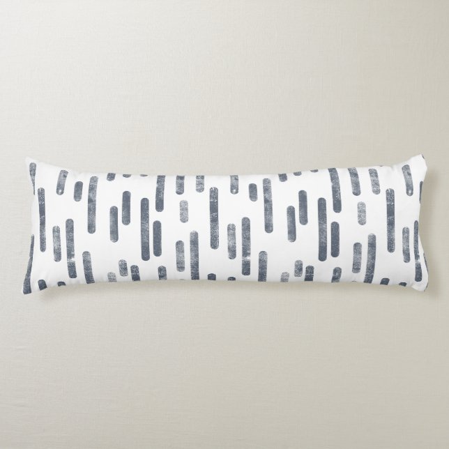 Inky Rounded Lines Pattern | Blue-Grey on White Body Pillow (Front)