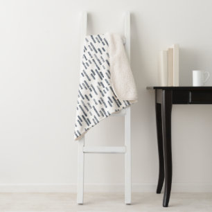 Inky Rounded Lines Pattern   Blue Grey on White Sherpa Blanket