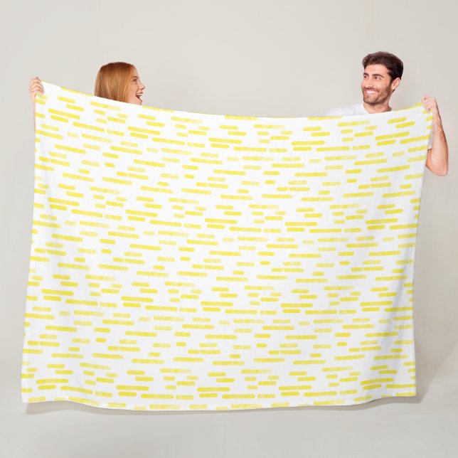 Inky Rounded Lines Pattern | Bright Yellow/White Fleece Blanket (In Situ)
