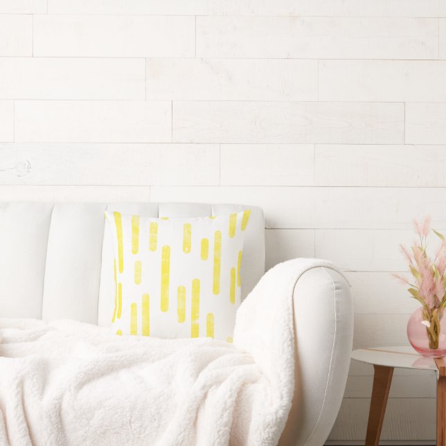 Inky Rounded Lines Pattern | Bright Yellow/White Throw Pillow (Couch)