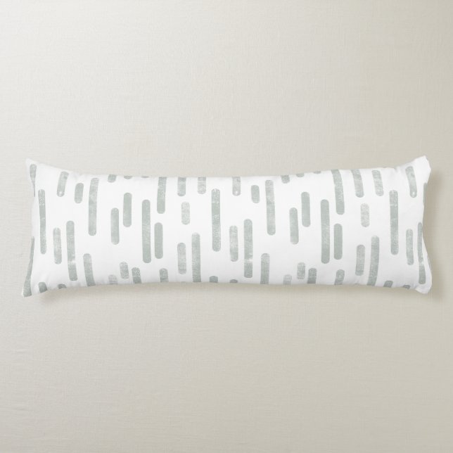 Inky Rounded Lines Pattern | Grey Green on White Body Pillow (Front)