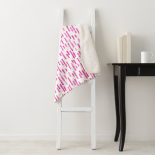 Inky Rounded Lines Pattern White/Bright Pink Sherpa Blanket