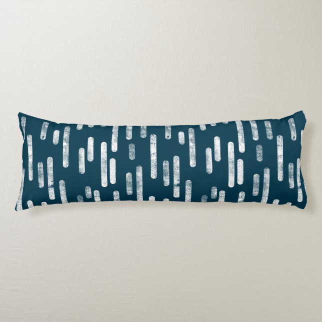 Inky Rounded Lines Pattern | White/Dark Blue-Green Body Pillow (Front)