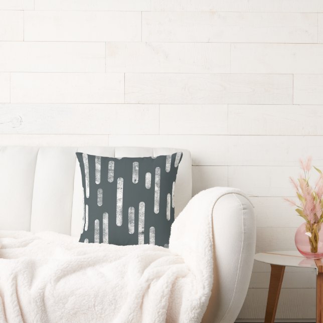 Inky Rounded Lines Pattern | White/Dark Grey Green Throw Pillow (Couch)