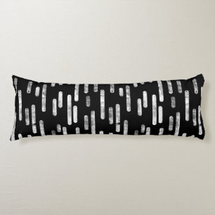 Inky Rounded Lines Pattern   White on Black Body Pillow