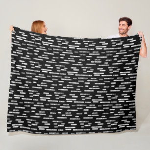 Inky Rounded Lines Pattern White on Black Fleece Blanket