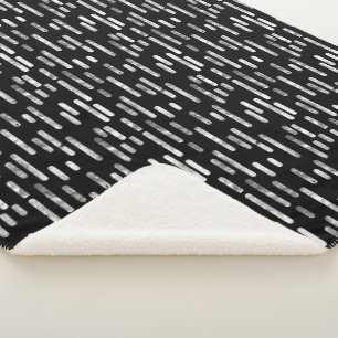 Inky Rounded Lines Pattern White on Black Sherpa Blanket