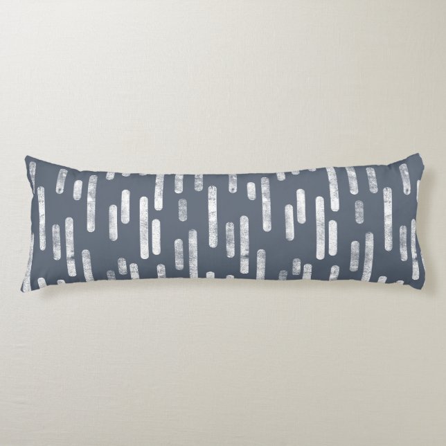 Inky Rounded Lines Pattern | White on Blue Grey Body Pillow (Front)