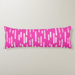 Inky Rounded Lines Pattern   White on Bright Pink Body Pillow